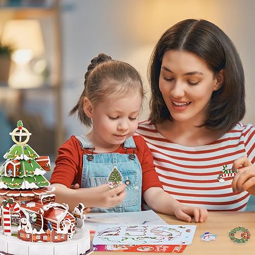 Miniatura 5 de Whaline Rompecabezas 3D de Navidad lindo modelo de papel de invierno simple rompecabezas de papel y tablero de espuma EPS juguetes para niñas y