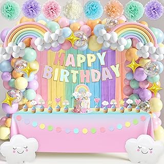 Pastel Rainbow Birthday Decorations 182Pcs Rainbow Party Supplies, Inclu...