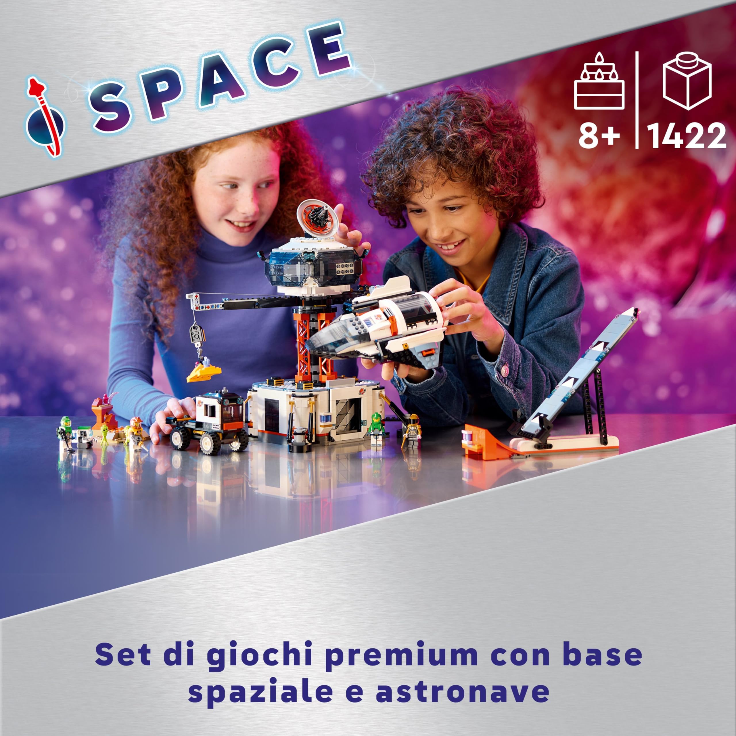 LEGO City Base Spaziale e Piattaforma di Lancio, Gioco per Bambini da 8 Anni in su con Gru Giocattolo a 360 Gradi, Astronave, Veicolo Rover, 6 Minifigure di Astronauti, Robot e 2 Alieni 60434