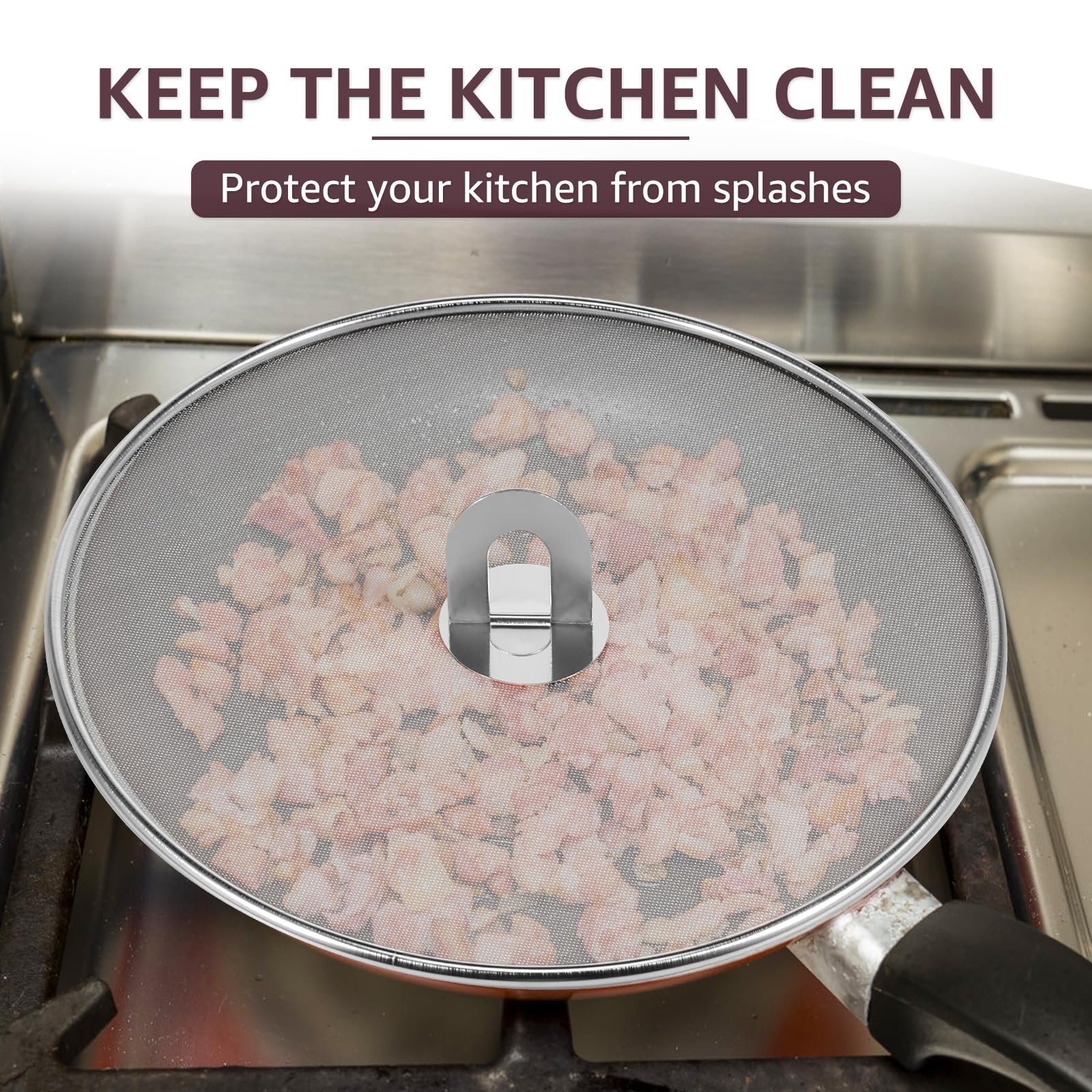 RVEFOT 3 Pcs Splatter Guard Stainless Steel Frying Pan Splatter Screen Splash Proof Oil Splatter Cover with Foldable Handle Mesh Oil Proofing Lids for Cooking (9.8 inch, 11.4 inch, 13 inch)