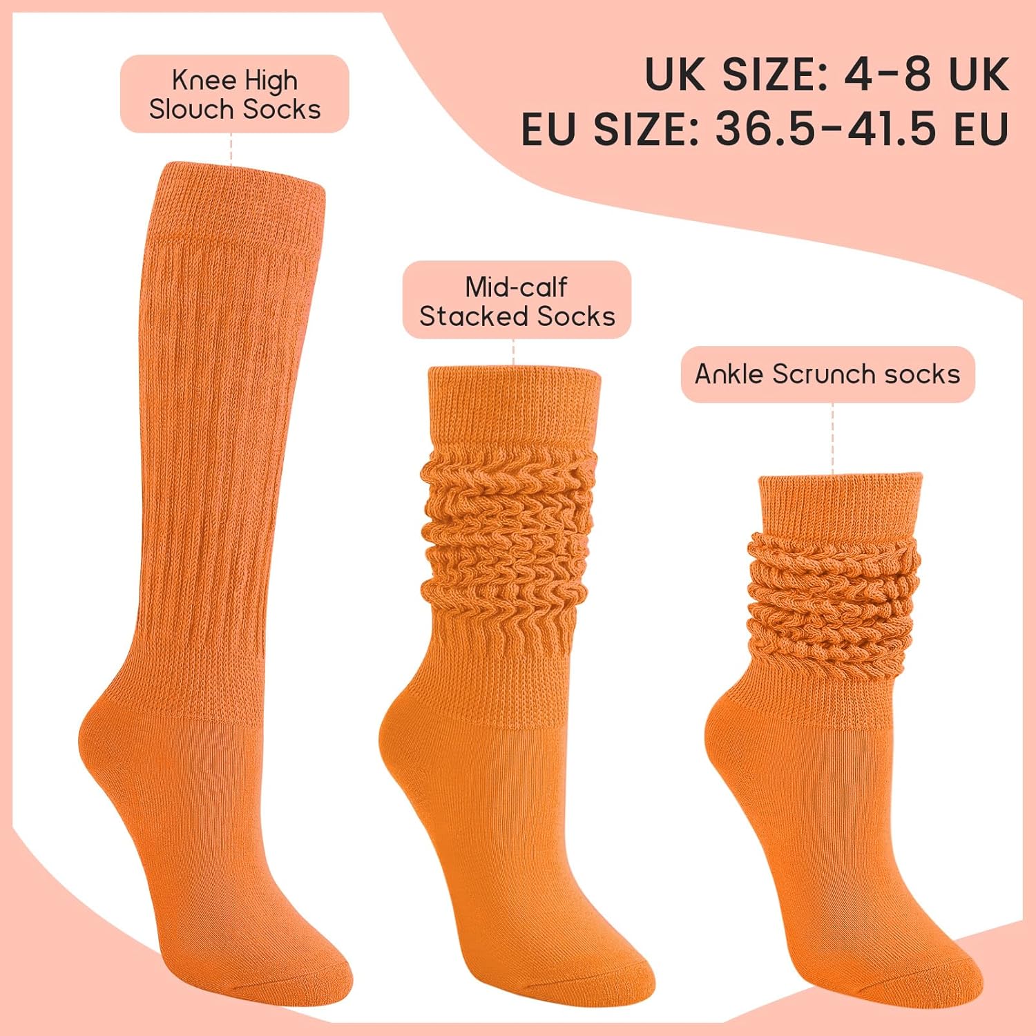 Auranso Slouch Socks Women Cotton Scrunch Knee High Long Knit Boot Socks 6-11 - Image 5