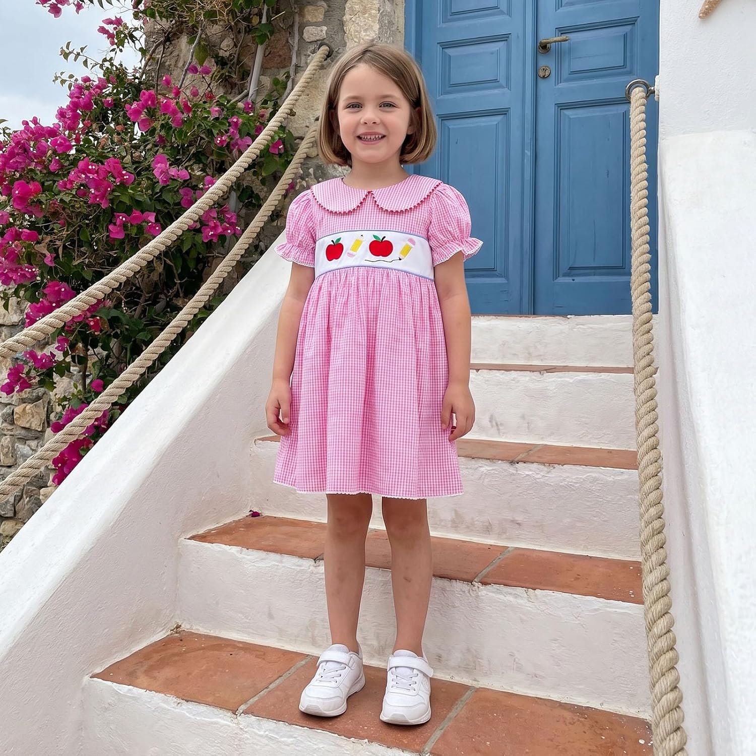 Bonangber Toddler Girls Back to School Outfits Letter Apple Short Sleeves A Line Dress Cute Kindergarten Pre K Clothes image 3