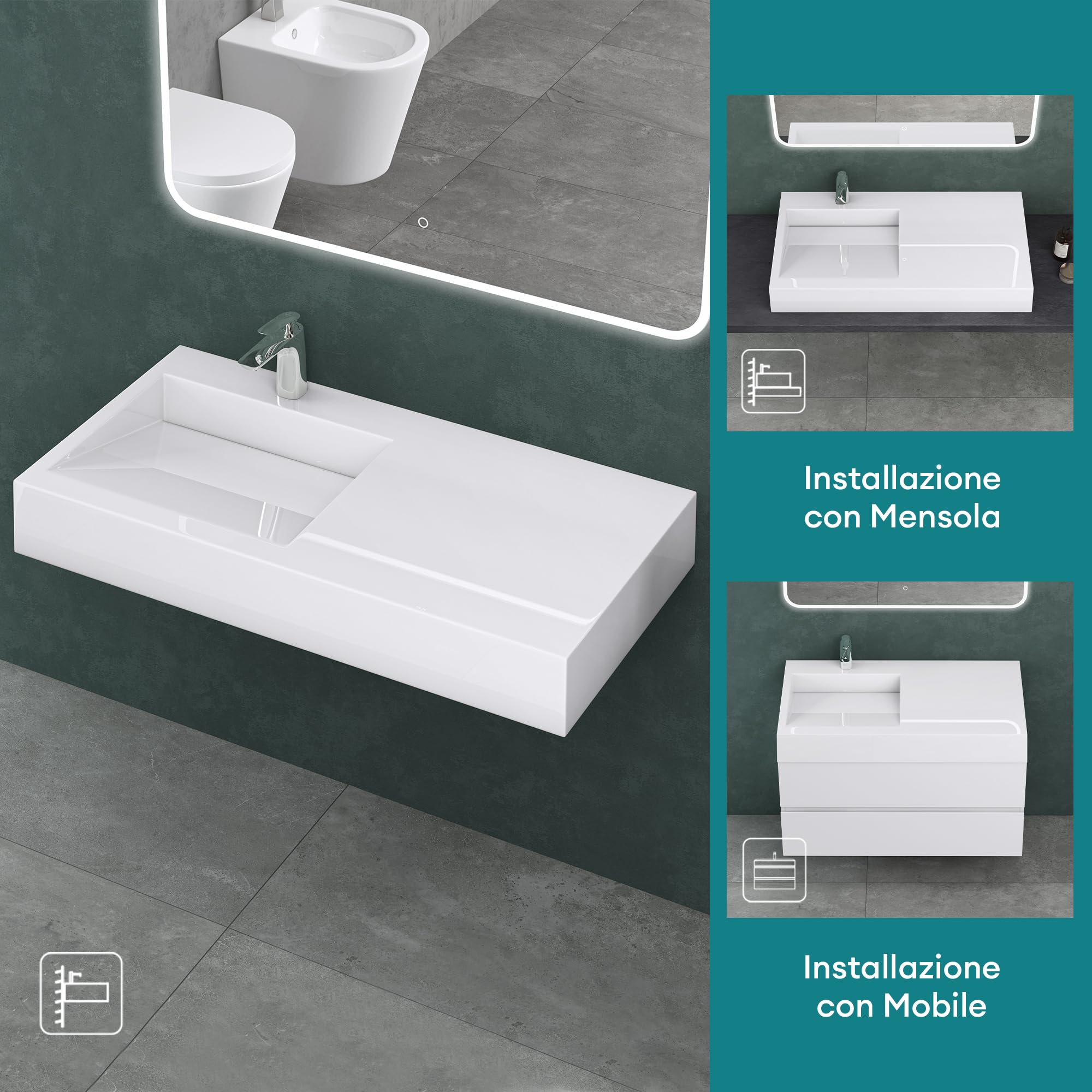 Mai & Mai Lavabo da Appoggio 75x51x13cm in Marmo Fuso, Colossum11 | Lavabo Bagno Sospeso Lavandino Bagno Rettangolare, Lavabo Rialzo, Bianco