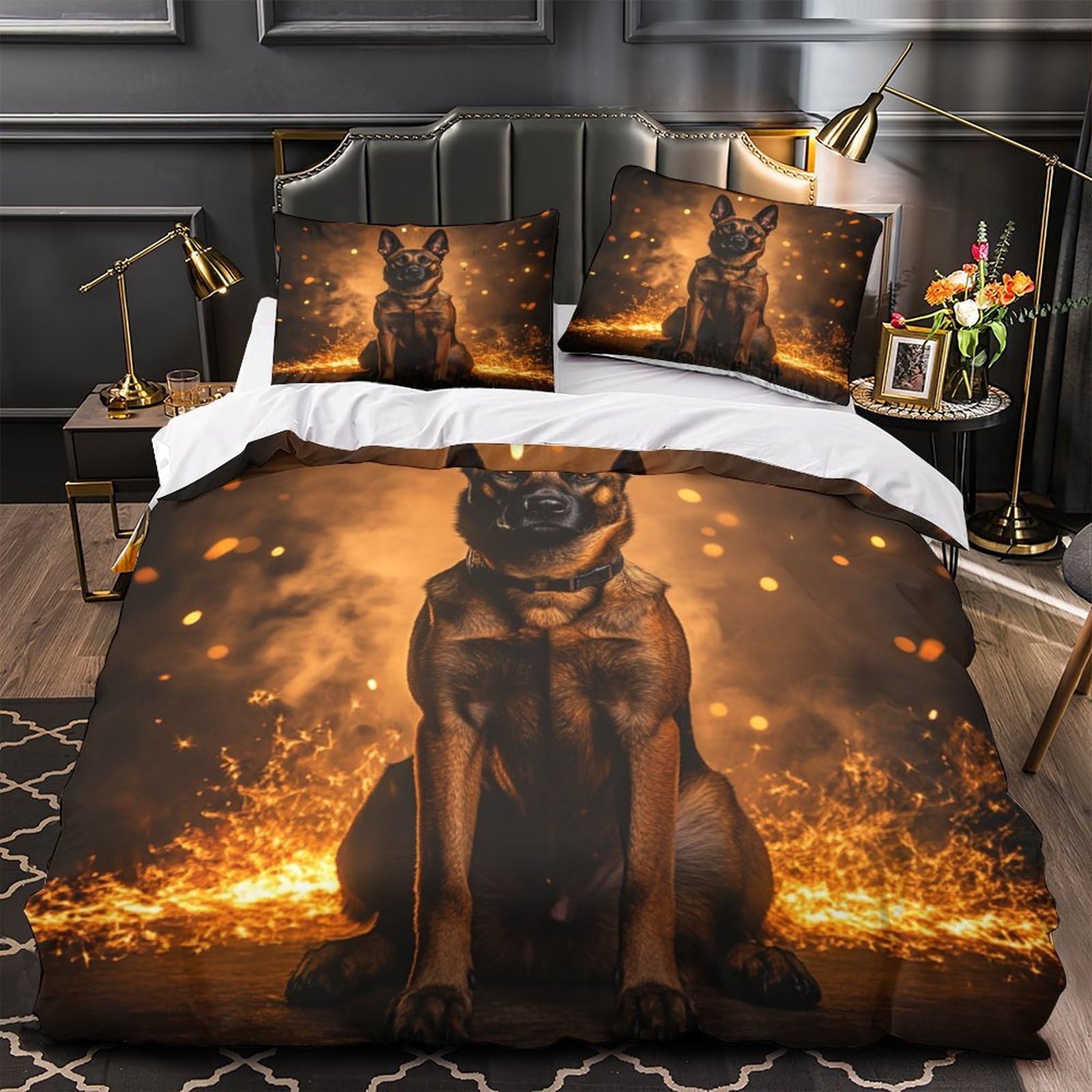 Parure de lit Berger Allemand 3D pour chambre d'enfant et ado en grand lit