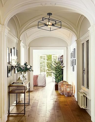 Miniatura 8 de Chloe Lighting Nolan Farmhouse - Colgante cuadrado de techo semiempotrado con 2 unidades, color negro claro, 14.25 pulgadas de ancho