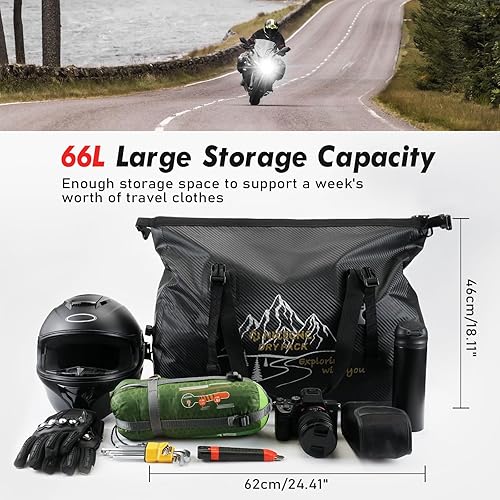 Miniatura 2 de NICECNC Bolsa de lona seca impermeable 66L, 500D PVC Tail Bag, Tronco, Equipaje universal de viaje de motocicleta, Negro
