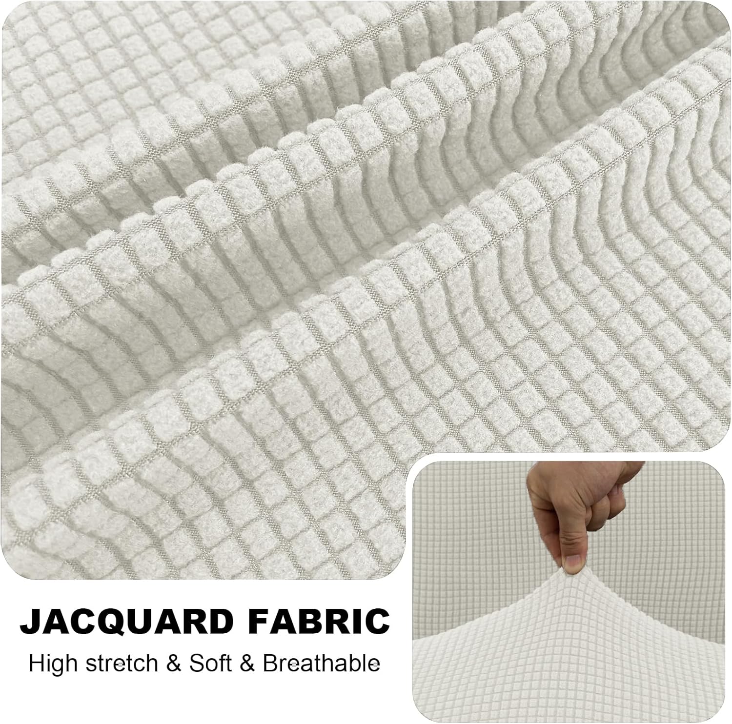 Seat Cushion Cover and Back Covers for Corner Sofa Stretch Jacquard, Non Slip L Shaped Sofa Slipcover with Storage Ottoman, Sectional Couch Cover for Chaise Lounge (Ivory,47 x 61 x 6”)