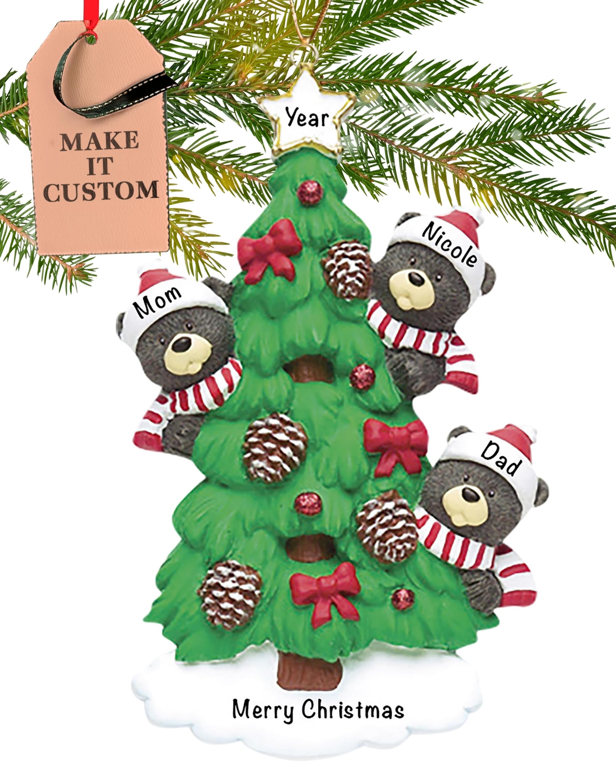 Holiday Traditions Multicolor Personalised Family Of 3 Ornament 2025 – Fast & Free 24H Customisation – Black Bear Christmas Ornaments For Tree – Custom Gift Wrapped Xmas Keepsake For Three Persons