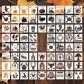 70pcs Fall Painting Stencils, 3x3in Thanksgiving Reusable Autumn Templates for DIY Crafts on Wood Canvas Fabric Wall Porch Home Decor