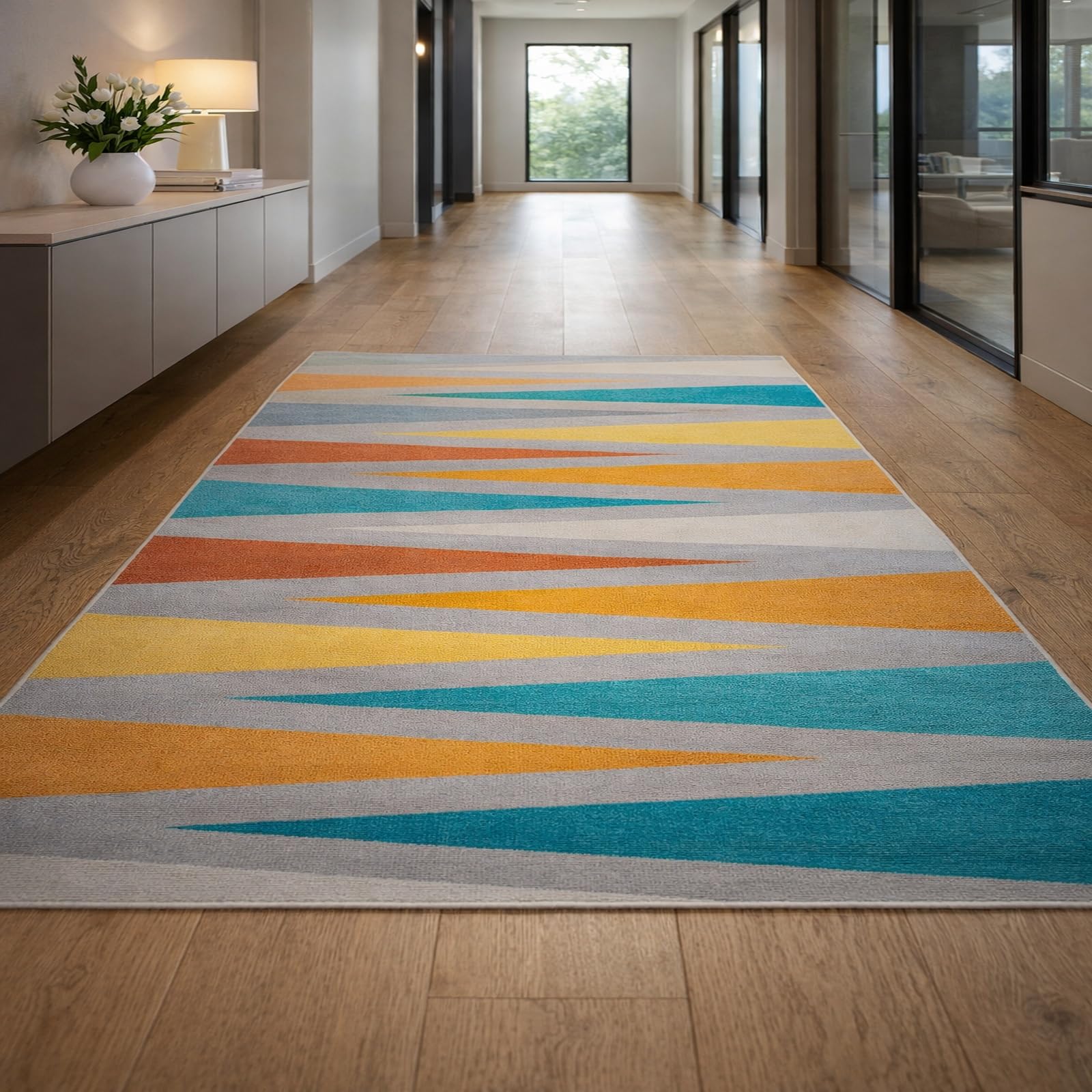 Tapis de salon poils ras gris et jaune 120x200 facile à nettoyer