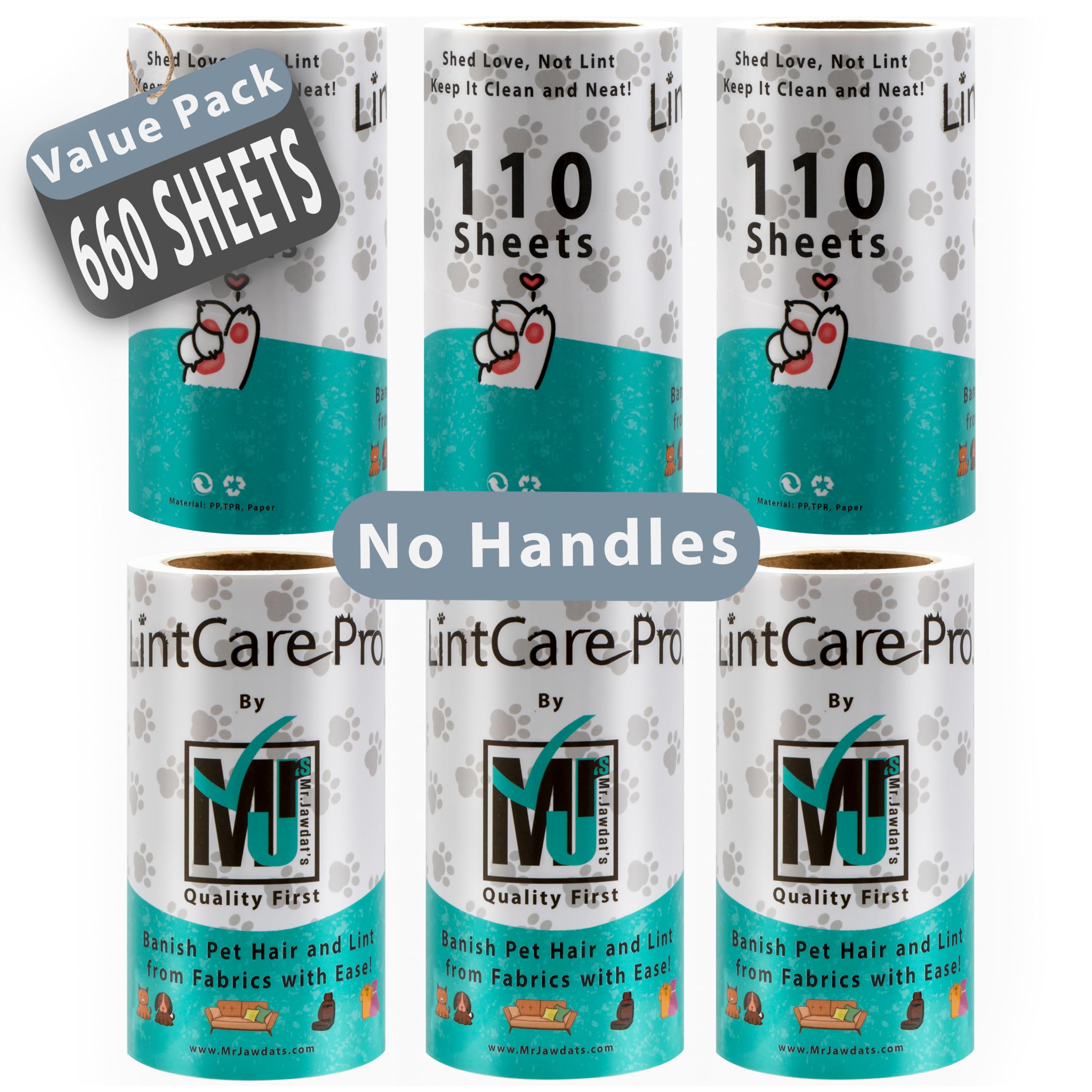 ((EXTRA THICK & STICKY)) 660 Sheets Sticky Roller Refills from Mr.Jawdat's Lint Care Pro, Extra Sticky for lint, chlorine-free, BPA Free (No Handles Only Refills)