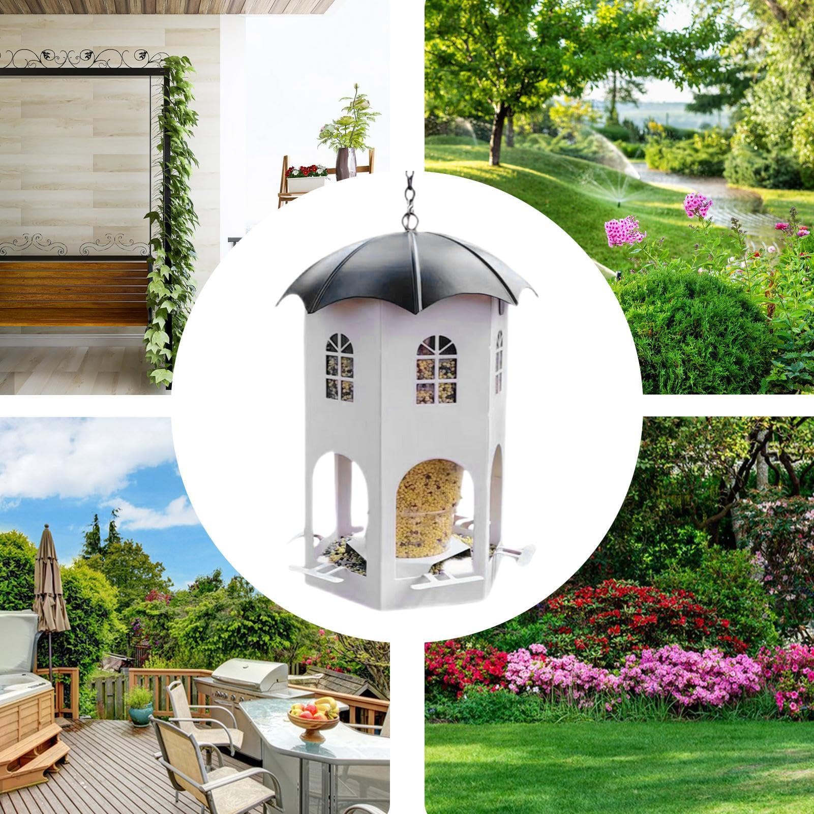 Comederos para pájaros para exteriores, comedero de metal impermeable para pájaros silvestres con ventana transparente, estación de alimentación de jardín para pollos, jilgueros, pinzones y gorriones