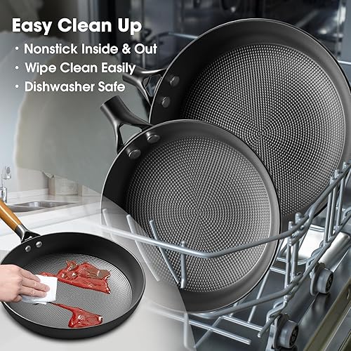 Miniatura 4 de imarku Sartenes antiadherentes  Sartén antiadherente profesional de hierro fundido de 8, 10 y 12 pulgadas, apta para lavavajillas, mango