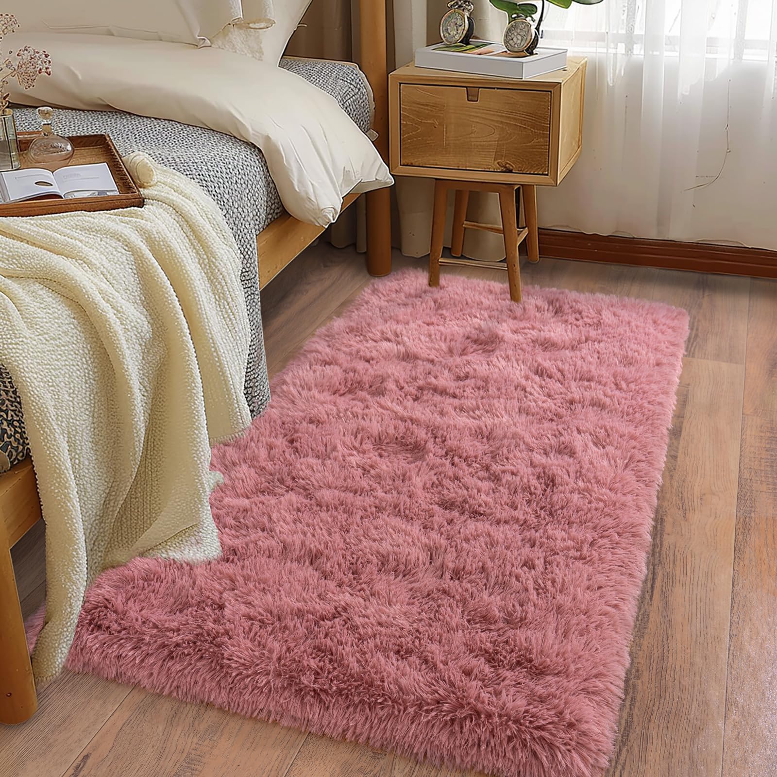 Ailyei Soft Runner Rugs for Bedroom Hallways, 2x4 Blush Pink Fluffy Shag Throw Area Rug Non Slip for Bedside Dorm, Long Shaggy Furry Carpet for Nursery Living Room โ image 1