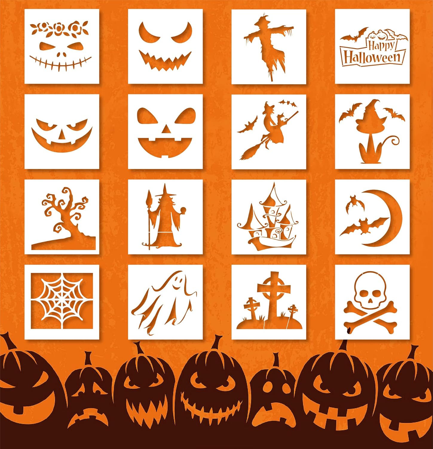 Amazon.com: 16 Pieces Halloween Stencils for Painting on Wood, Happy ...