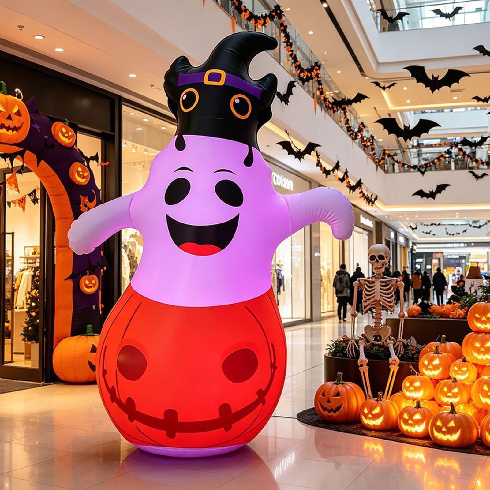 Hinchables de Halloween Hinchables Tumbler de Calabaza y Fantasma para | Decoración de Jardín para Halloween con Luces y Mando a Distancia Para Balcón Puerta Jardín Festivo