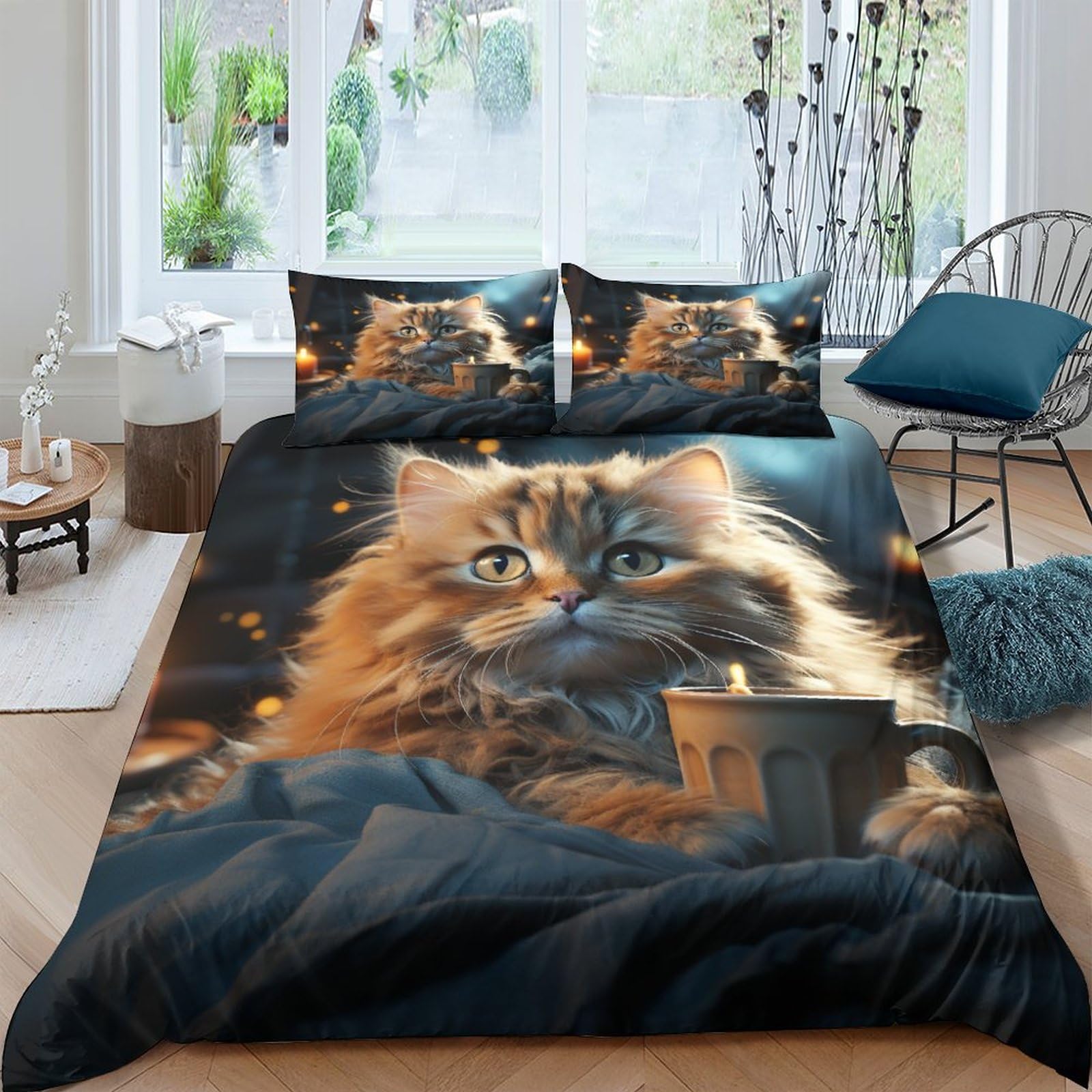 Housse de couette chat et café pour créer un nid douillet et réconfortant chez soi