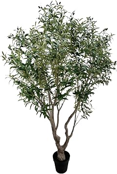 AfanD 7FT Artificial Olive Tree Realistic Faux Olive Tree with Natural Trunk and Lifelike Olives, Tall Fake Olive Tree for Living Room, Office, Entryway & Modern Interior Decor
