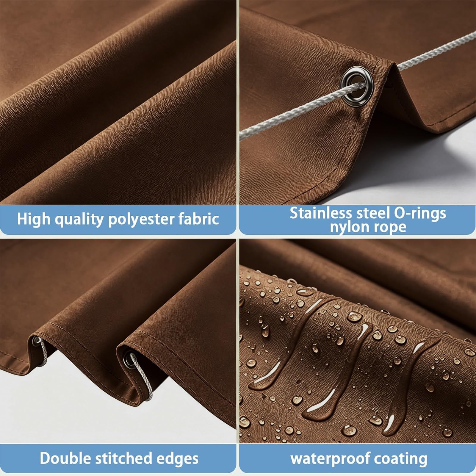 Toldo Retráctil de Onda 100 x 1250 cm con Ojales y Cuerda, Vela Sombra Impermeable y Rectangular con Bloqueo UV y Resistencia a Desgarros para Jardín Porche Patio Barbacoa, Marrón