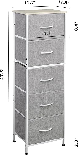 Miniatura 3 de WLIVE Fabric Dresser, 5-Drawer Tall Dressers for Bedroom, Storage Dresser Organizer with Fabric Bins, Wood Top, Sturdy Steel Frame, Chest of Drawers