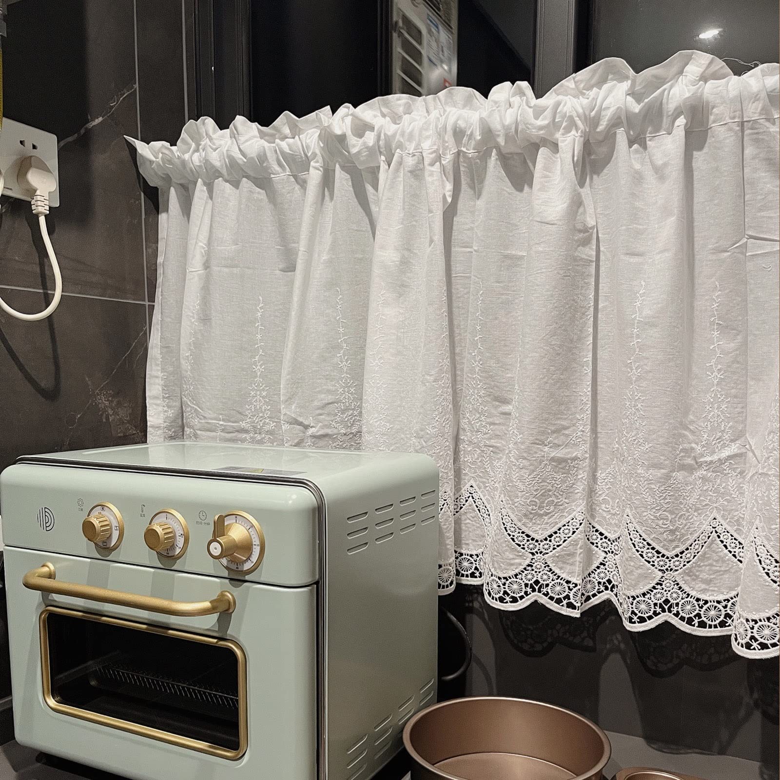 Cortinas Cortas Mitad Pequeñas, Cenefa Corta Traslúcida, Cortina De Ventana De Cocina, Con Textura De Algodón, Encaje De Ganchillo, Cortina De Café Con Colgante, Cortinas Pequeñas (HxW) (tamaño