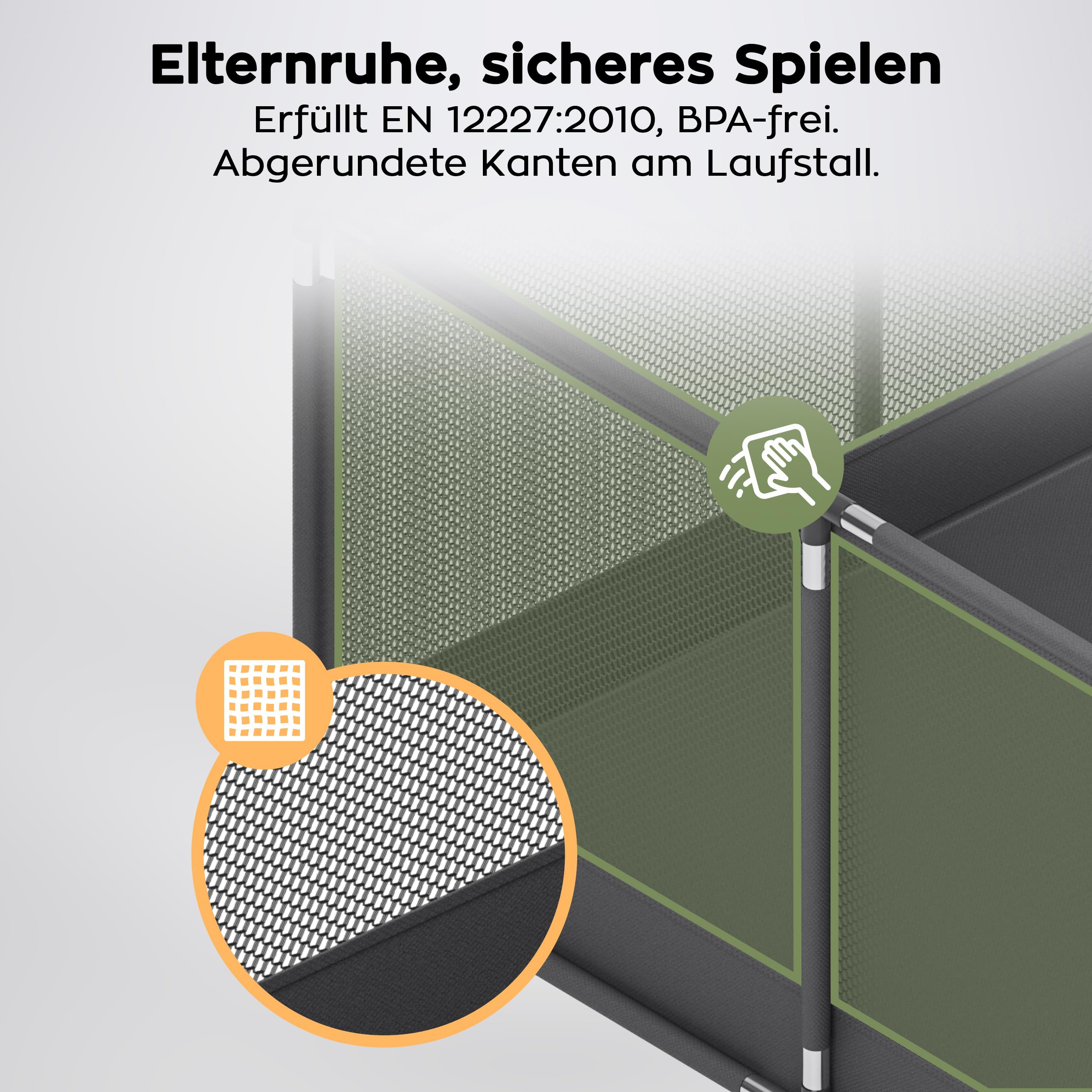 Tulano Cozy 22 Laufstall Baby 120x180 cm mit Bodenmatte – Faltbarer Spielbereich für Babys 6 bis 36 Monate – Atmungsaktiv – Sicher – Mit Tasche – Reise Laufgitter – Indoor Outdoor – Graphite