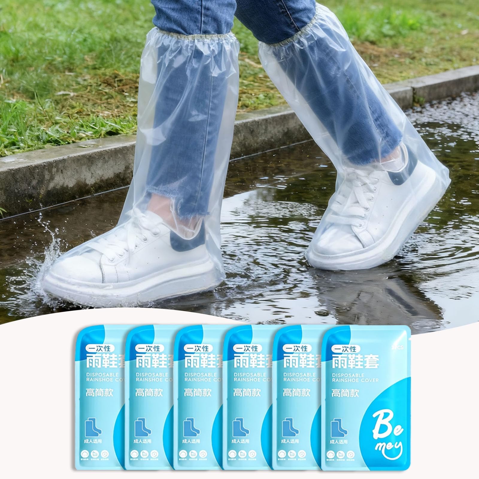 12 Pcs Individually Packaged Long Rain Shoe Covers for Adults, Extended Length Anti-Slip Disposable Plastic Rain Boot Covers for Use in Rain, Snow and Disney (Adults)