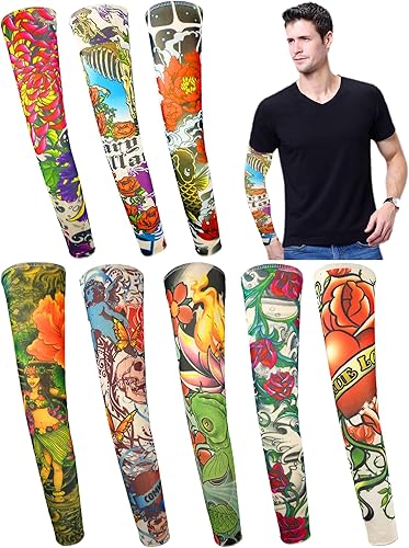 Miniatura 9 de iToolai Mangas temporales de tatuaje para hombres, juego de 8 piezas con protección UV, mangas de brazo falsas sin cordones