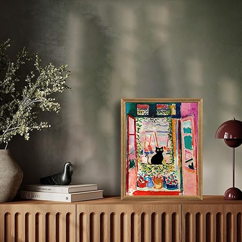 Miniatura 4 de Fantasy Artists Henri Matisse - Arte de pared con diseño de gato negro con ventana abierta enmarcada, decoración de pared estética abstracta para
