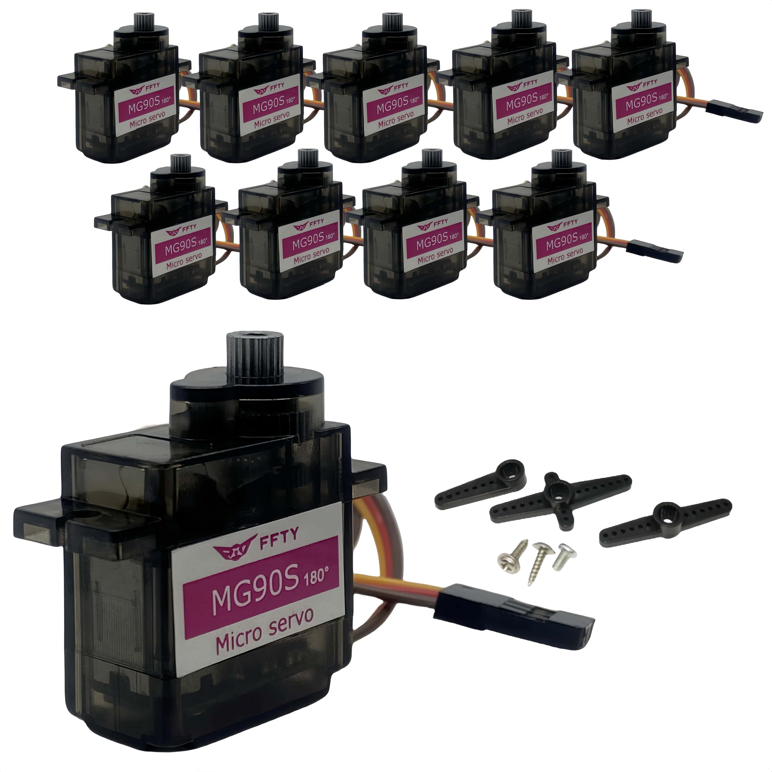 10 Pcs MG90S Servo Motor-Metal Gear 9g Micro Servo for RC Car Robot Helicopter, Mini Servos for Arduino Project(10pcs MG90S)