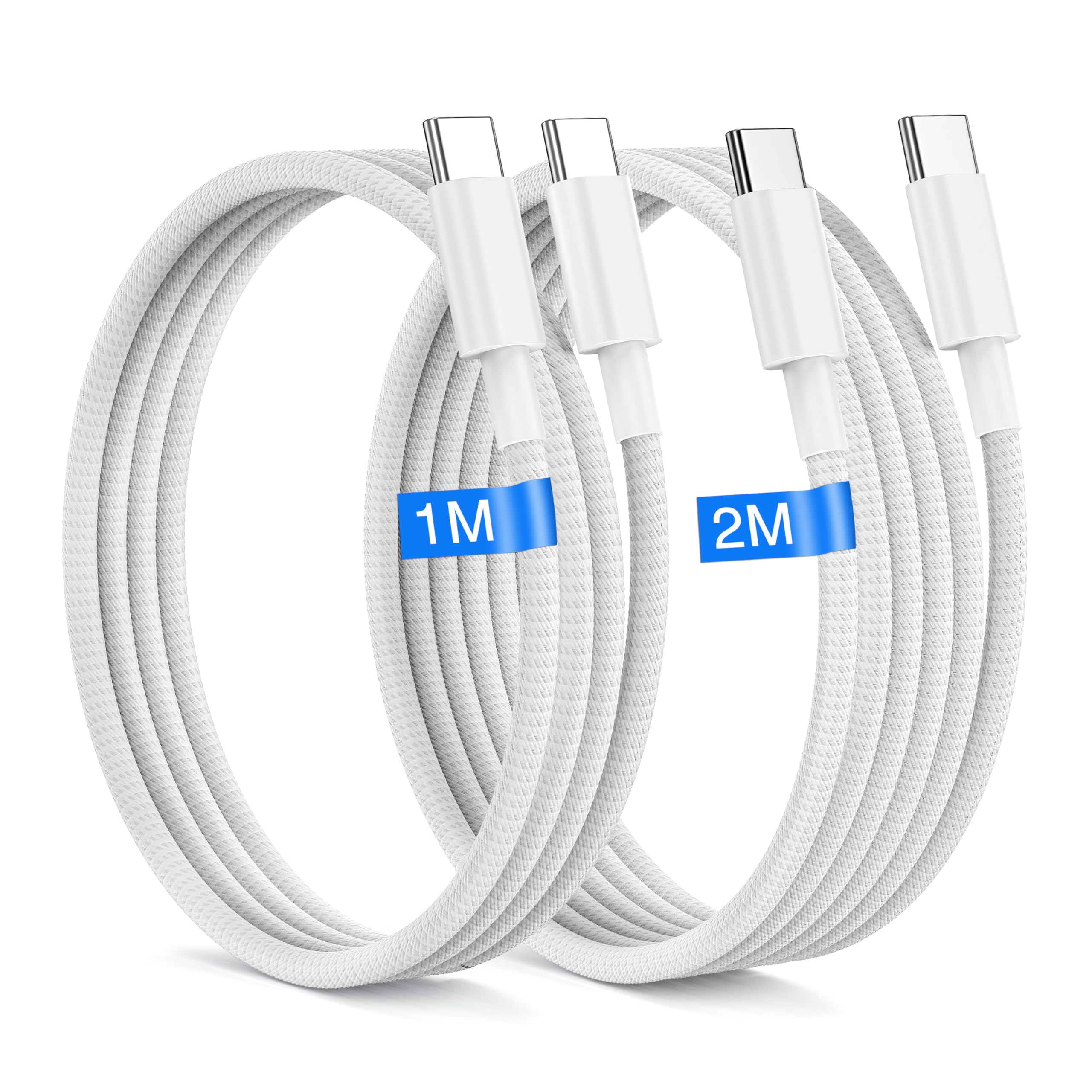 USB C to USB C Charger [2Pack] 1M+2M Type C Fast Charging Cable for iPhone 16/15/Pro Max/Pro/Plus, iPad, MacBook, 60W Original Nylon Braided USB C Charger