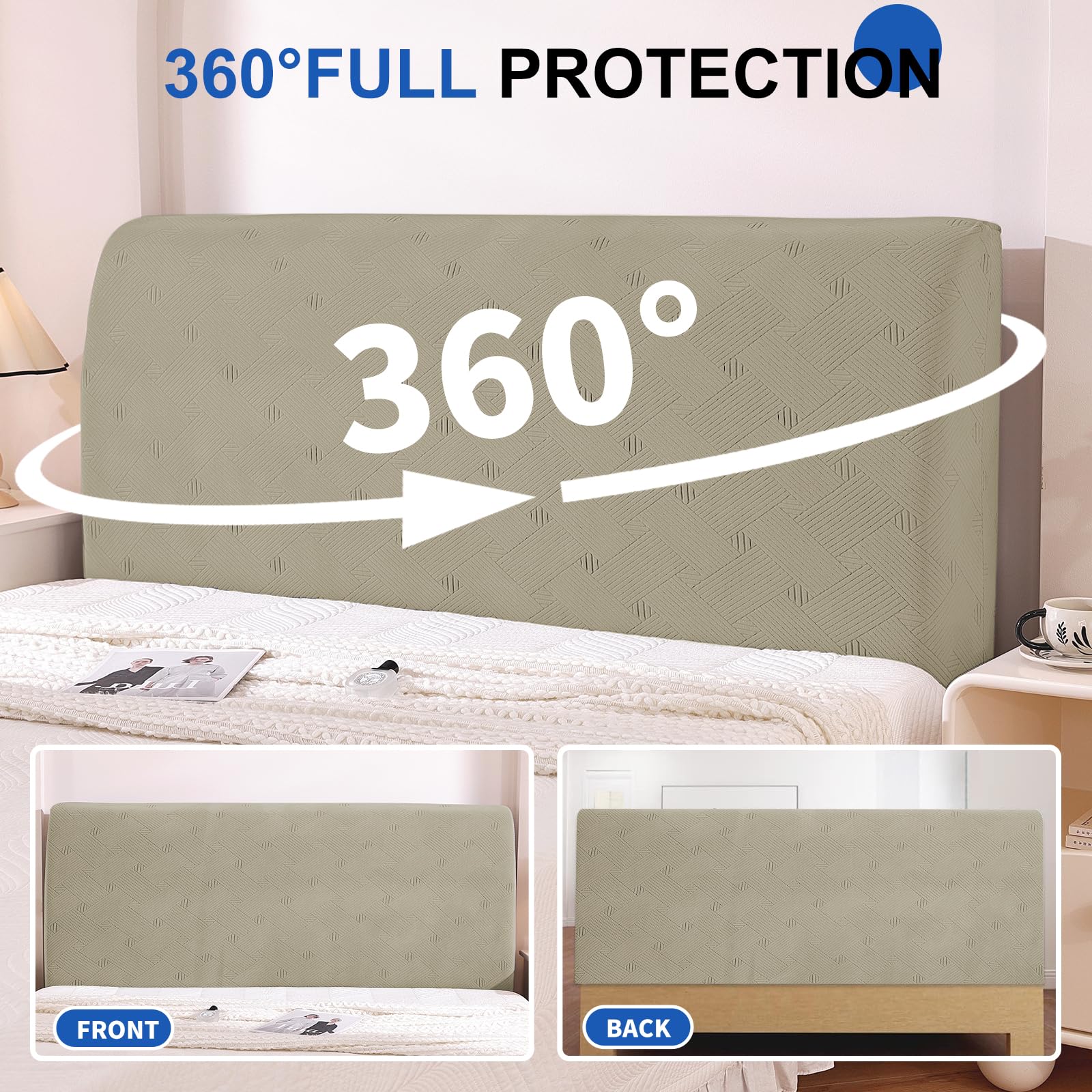Ystyle Pokrowiec Na Zagłówek Łóżka, Odporny Na Kurz Headboard Slipcover, Rozciągliwy Pyłoszczelny Pokrowiec Ochronny Do Sypialni, Ochrona Pleców Do Deski Rozdzielczej (150CM, Khaki)