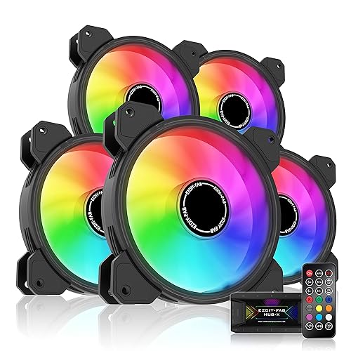 EZDIY-FAB 120mm Computer Case Fan,Motherboard Aura Sync Fan,High Airflow,Speed Adjustable,ARGB Fan with Fan Hub and Remote-3 Pack