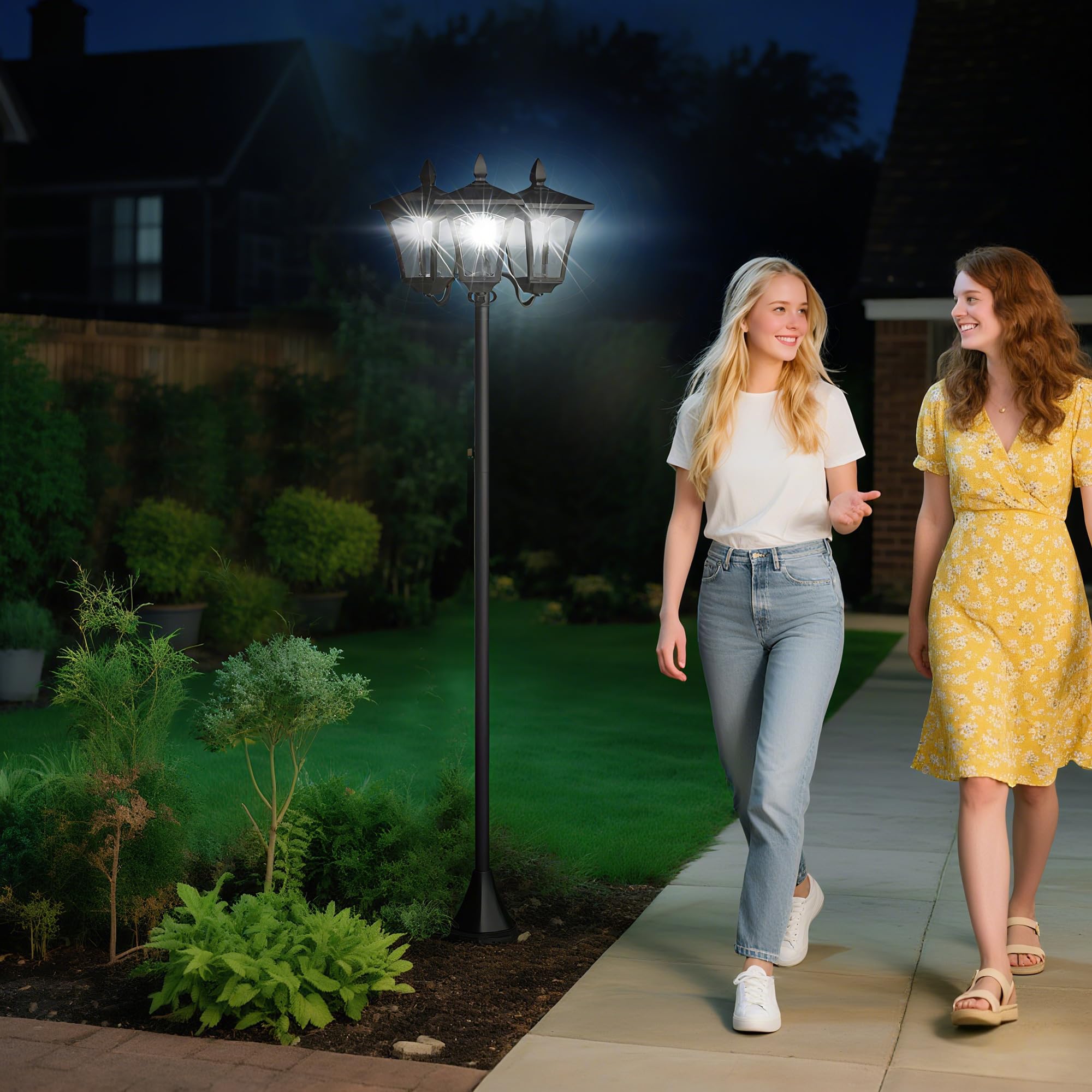Outsunny Farol Solar de Jardín con 3 Luces LED Impermeable IP44 para Camino Patio 51,5x47x182,5 cm Negro
