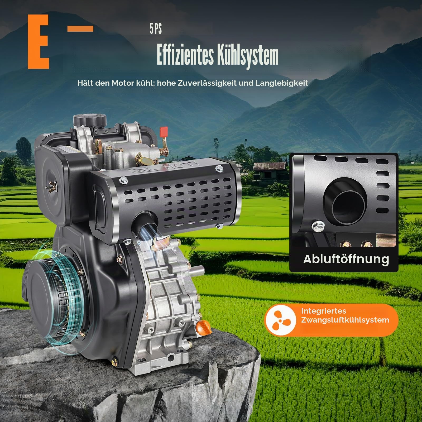 247CC, Viertakt-Dieselmotor, 5 PS, Einzylinder, luftgekühlt, 3,6 kW, Direkteinspritzung, 3600 U/min, manueller Start, geeignet für Wasserpumpen und Klein-Rotationsfräsen