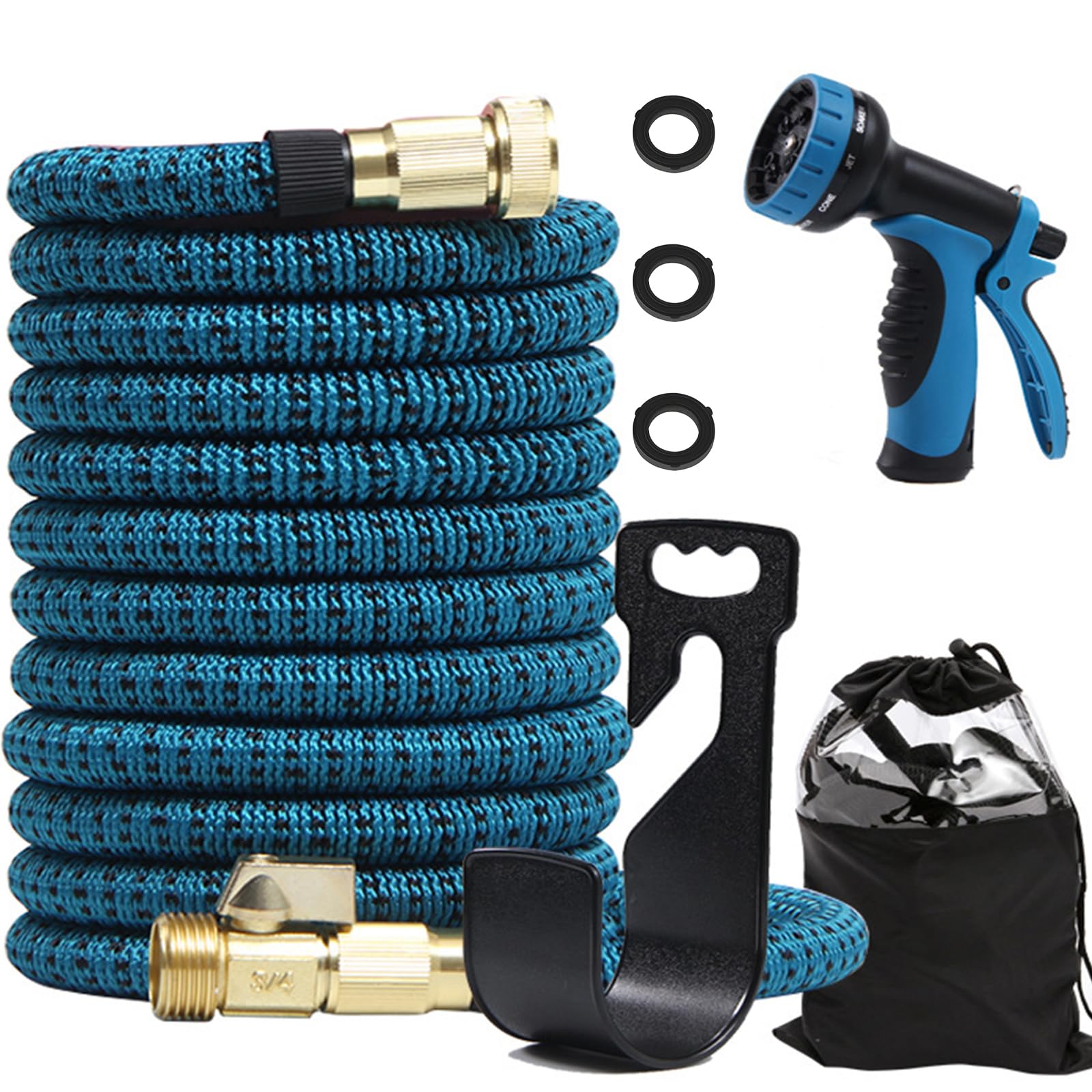 Tuyau d'arrosage extensible 15,2m anti-nœud bleu noir pour l'arrosage de pelouse