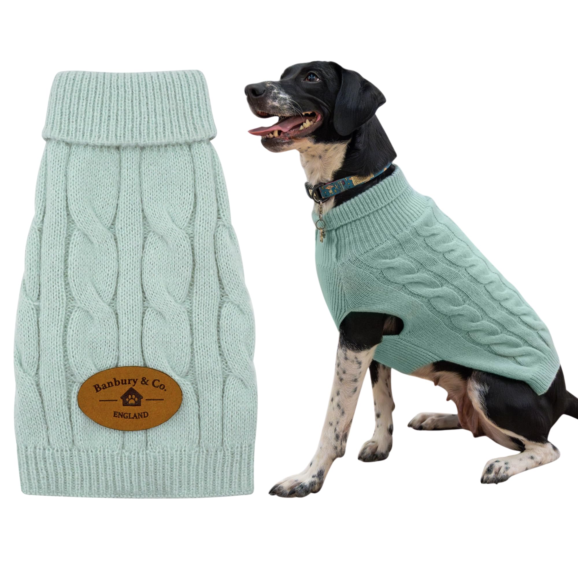 Banbury & Co Pull pour Chien | Pull Chaud et léger en Tricot torsadé | Col roulé Lavable en Machine Vêtements d'hiver pour Animaux domestiques avec Taille élastique (Taille S : Cou : 16-21 cm |