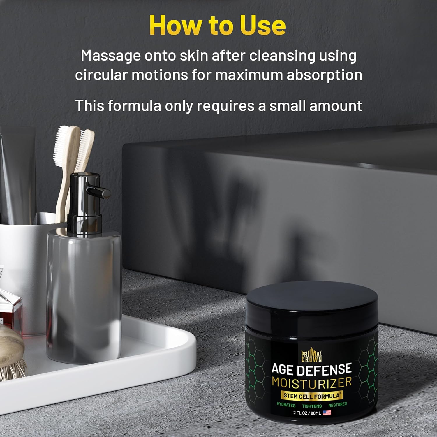 Men's Anti-Aging Moisturizer with Stem Cells - Anti-Wrinkle Skin Cream for Face - Plus Hyaluronic Acid and Peptides - Firming and Tightening Age Defense Cream, Made in USA - Day & Night - 2 oz - Image 5