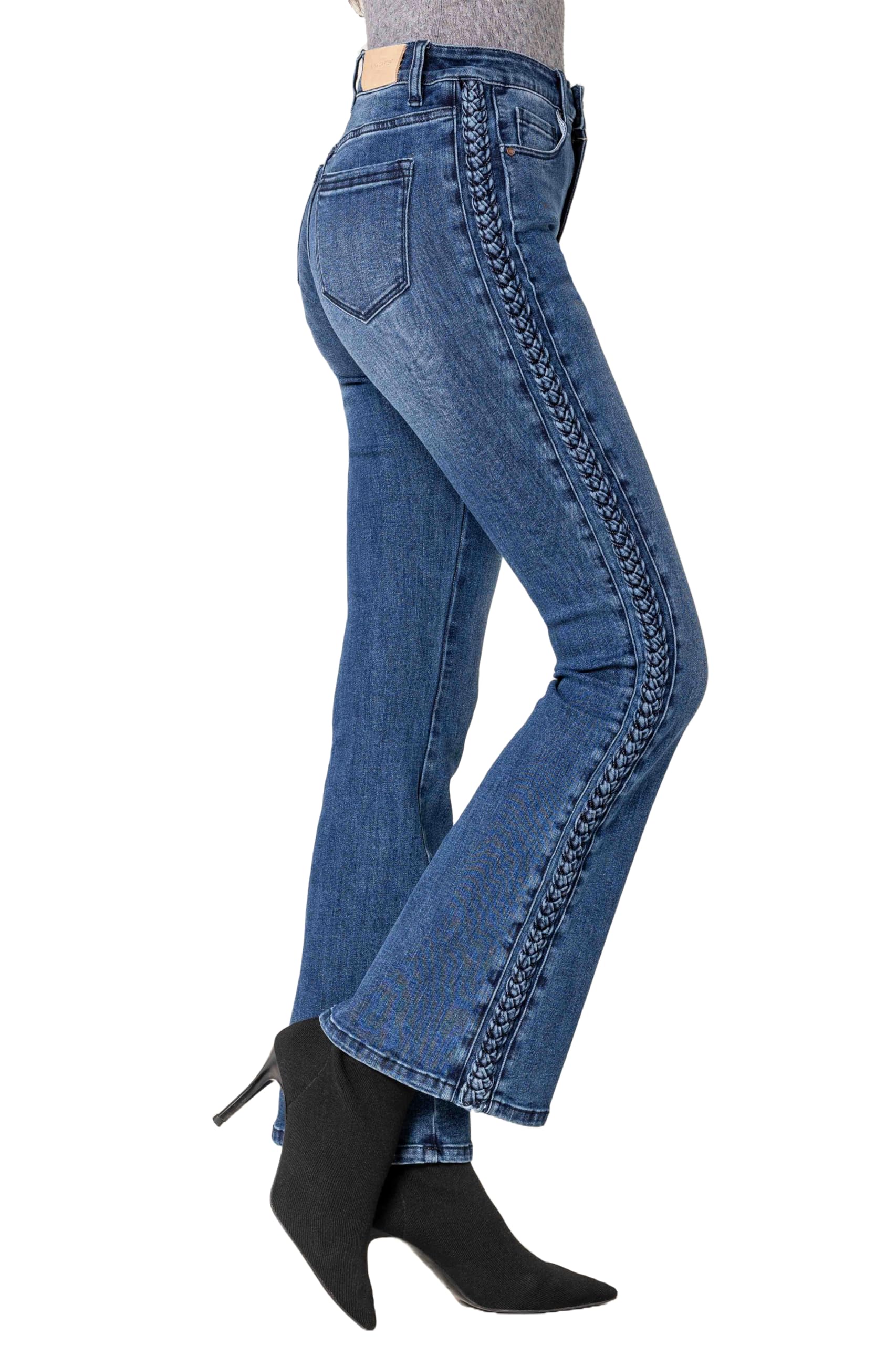 Nina Carter Q1897 - Pantalones vaqueros para mujer, estilo retro, cintura alta, elásticos, aspecto desgastado