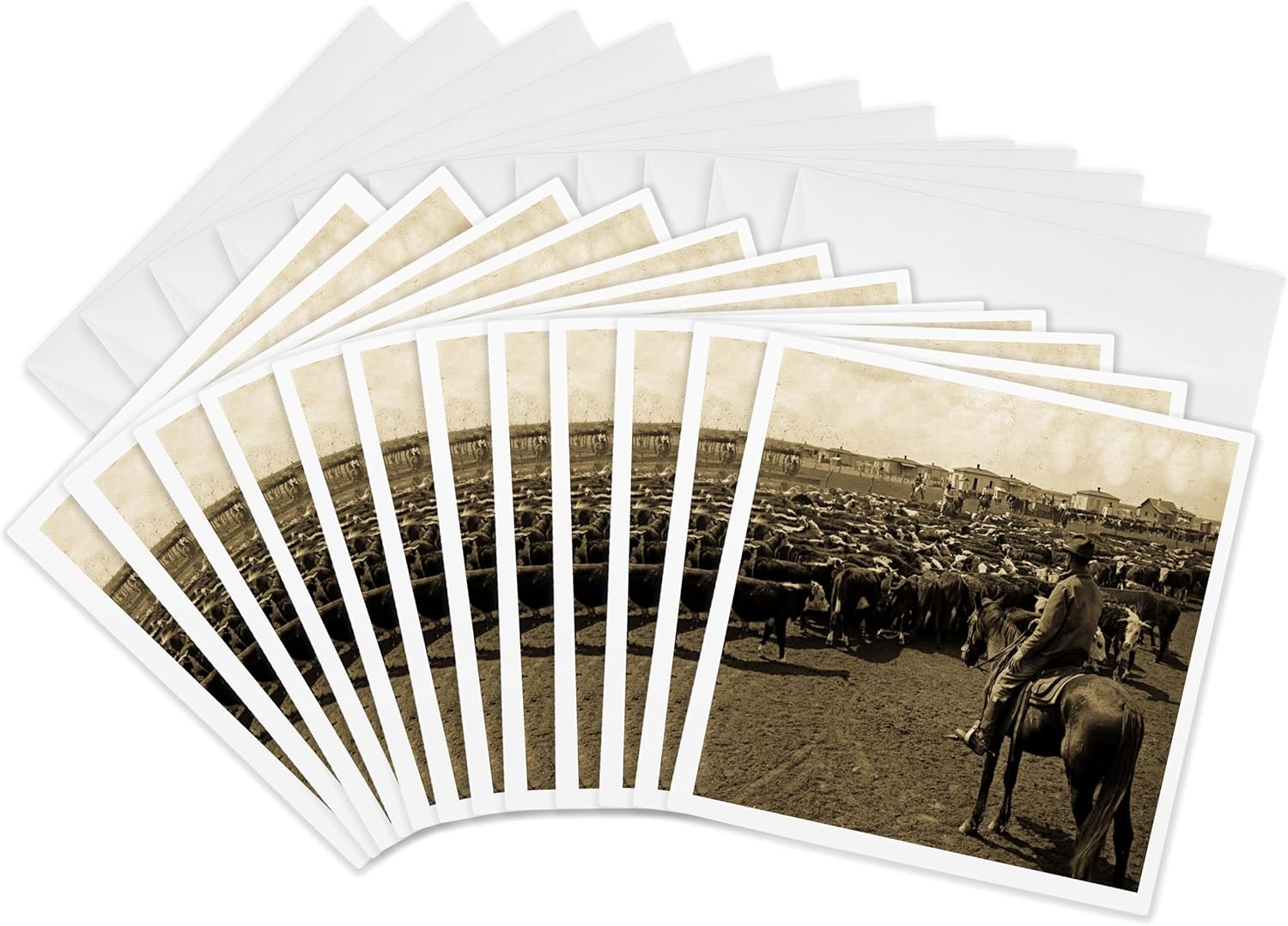 3dRose Early 1900s Under a Big Blue Texas Sky Sepia - Greeting Cards, 6 x 6 inches, set of 12 (gc_16075_2)