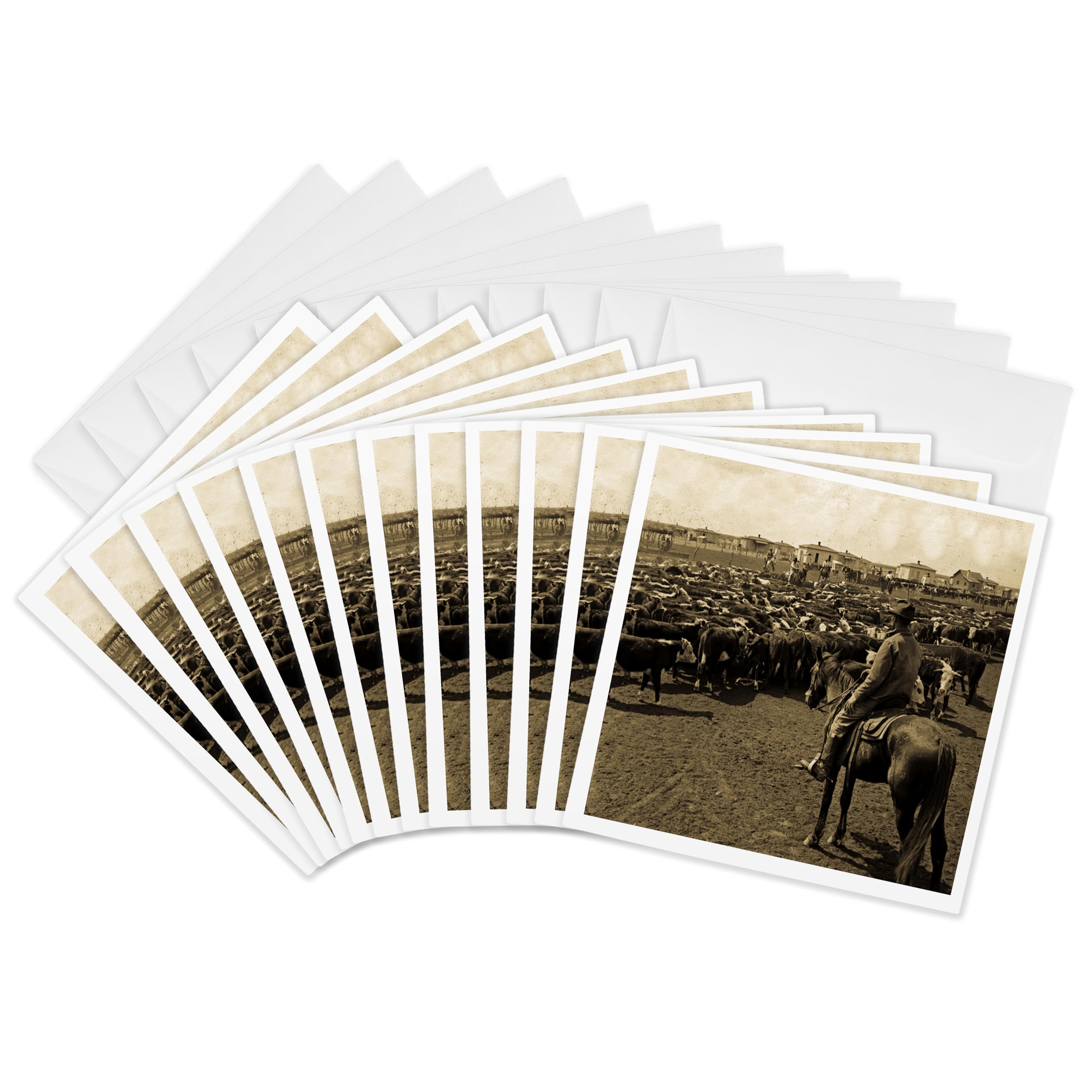 3dRose gc_16075_2 6 x 6-Inch "Early 1900S Under a Big Blue Texas Sky Sepia " Greeting Card (Pack of 12)