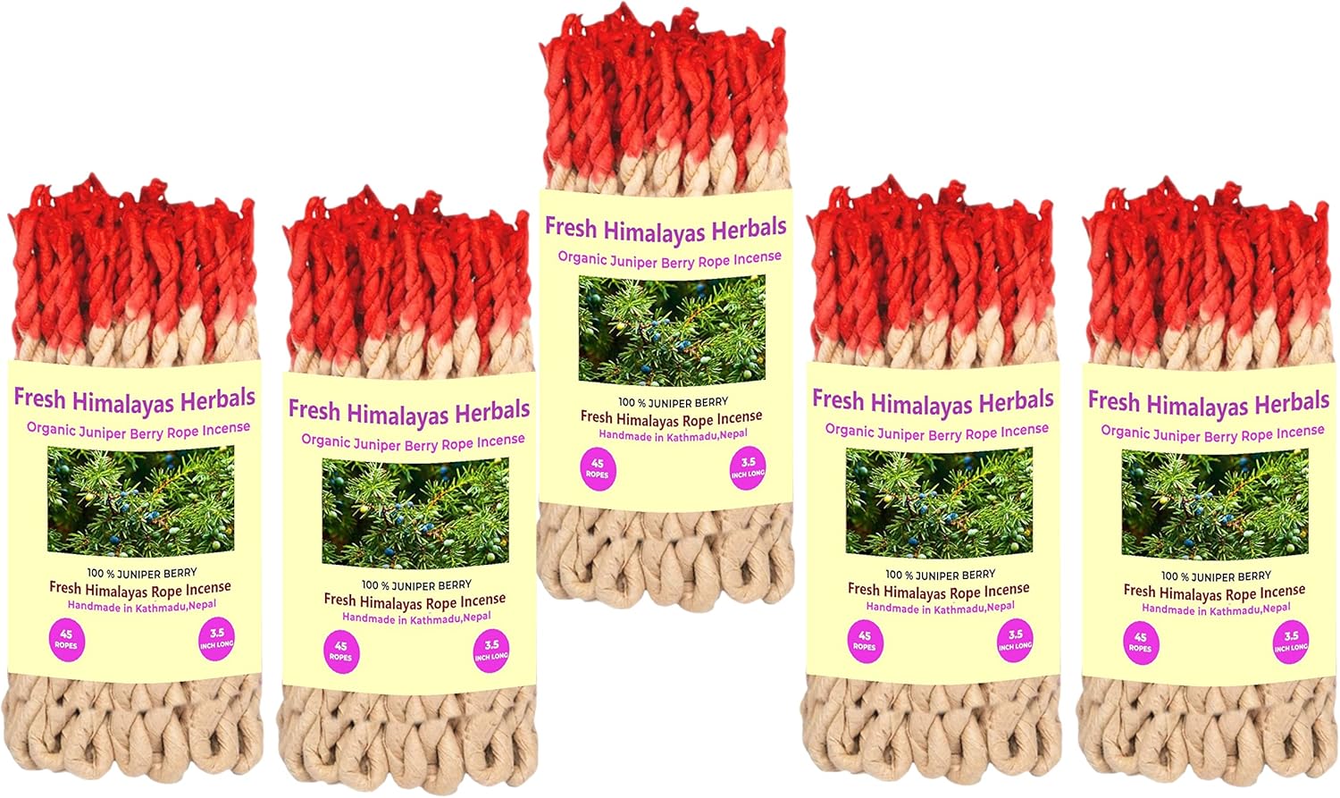 Homemade Tibetan Organic Juniper Berry Incense 45 Rope X 5 Bundle, Used for Aesthetic Reasons Therapy Meditation and Ceremony - Handmade in Nepal