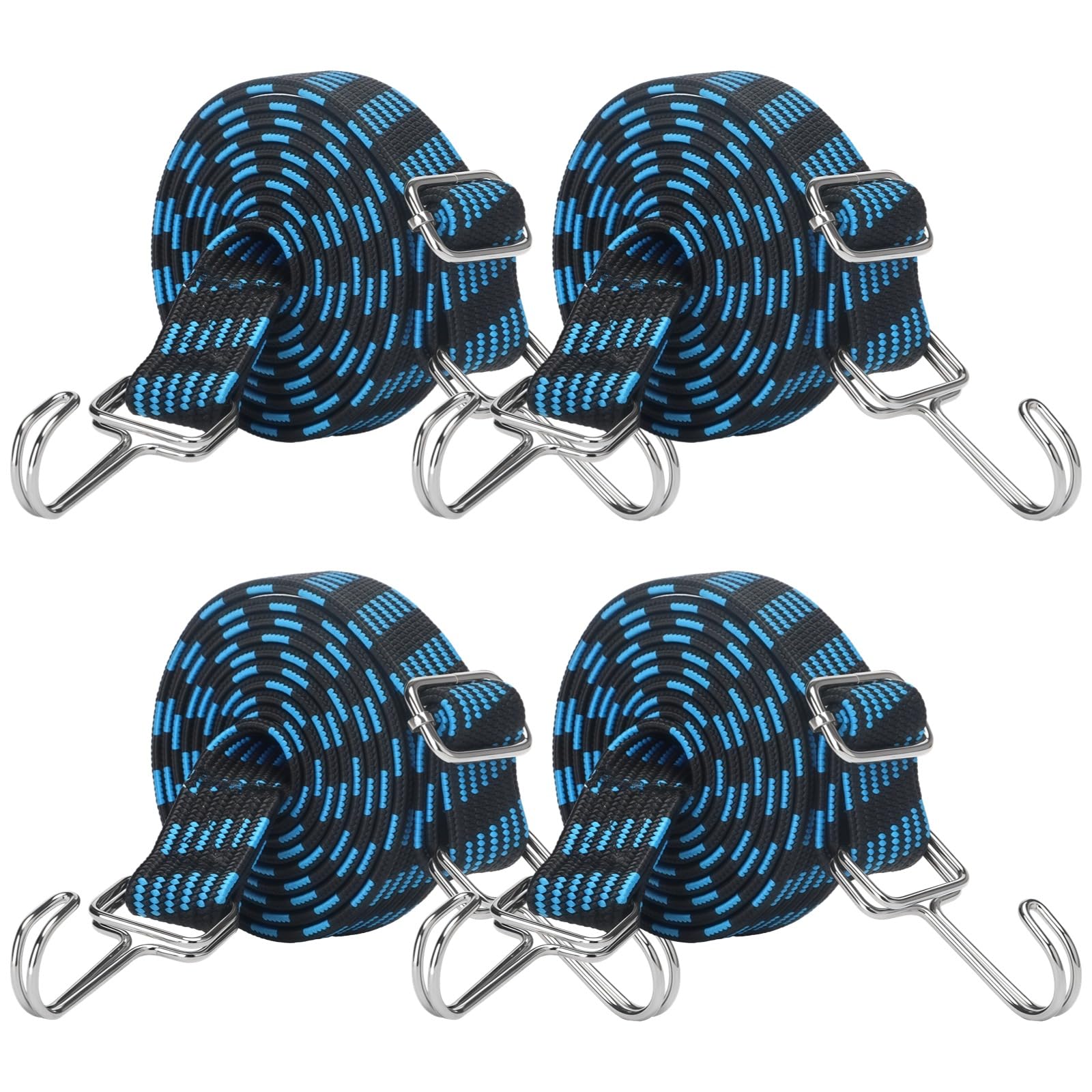Lot de 4 Sangles élastiques résistantes, Cordons tendeurs de 2 m avec Crochets en S, pour Porte-vélo, Bagages, Moto, Camping, déménagement, Design Plat et Large, Maintien Ferme et Usage Polyvalent