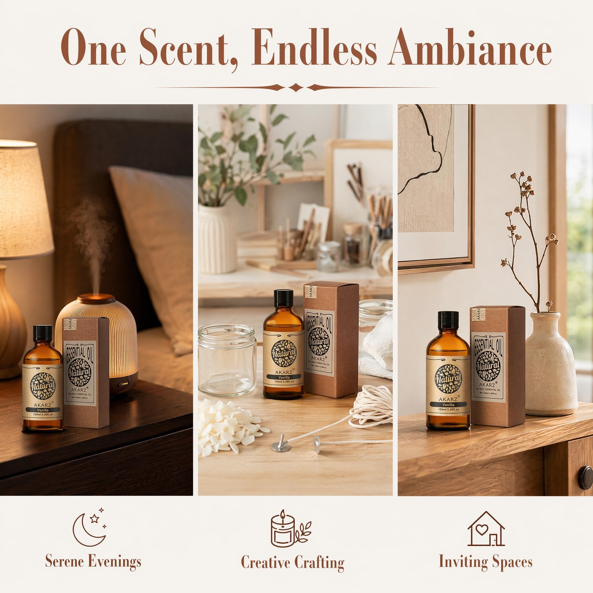AKARZ 100ml Olejek esencjny z Wanilii - Naturalny olejek aromatyczny do dyfuzorów, lamp aromatycznych i aromatów pomieszczeń