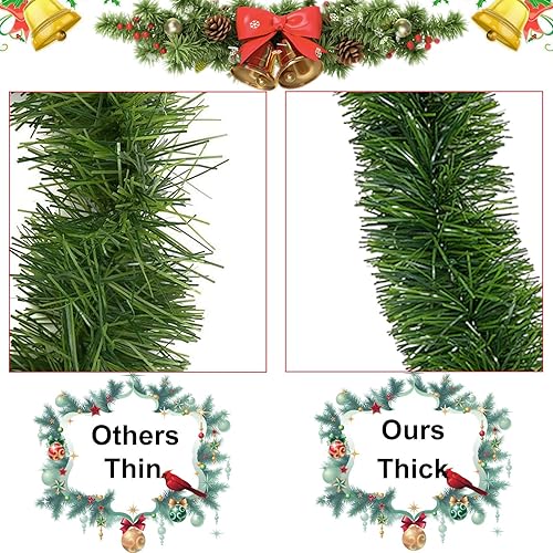 Miniatura 4 de Paquete de 3 guirnaldas de Navidad suaves de 50 pies, guirnalda de Navidad no iluminada, ideal para decoración de interiores y exteriores, guirnalda