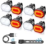 USB Rechargeable Bike Lights Set, Super Bright 2 led Front and Back Rear Bicycle Light, IPX5 Waterproof Mountain Road Cycle Headlight and Taillight Set for Men Women Kids (4/6 Modes)