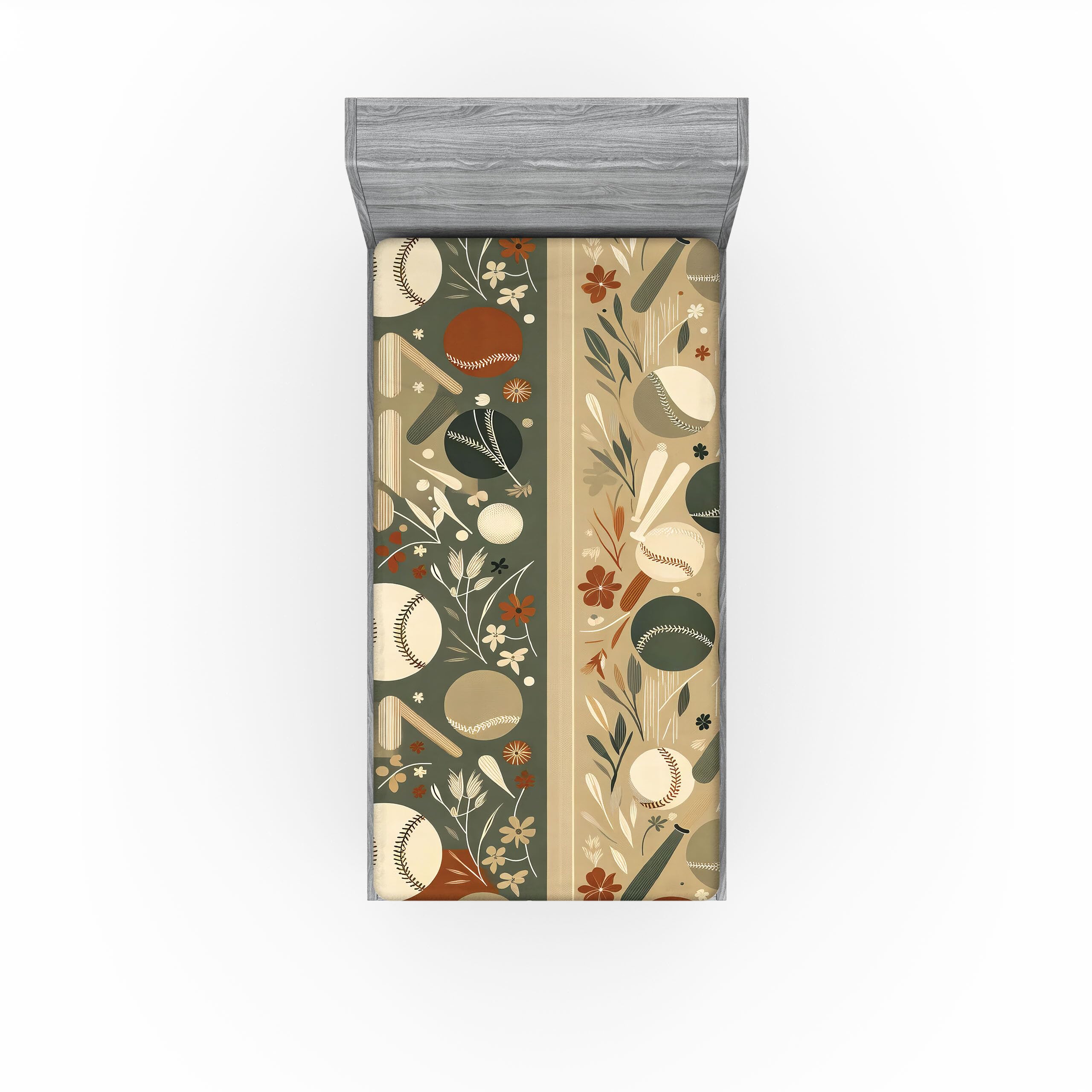 Ambesonne Baseball 2 Pack Fitted Sheet, Nostalgia Ball Pattern Art, Bed Cover All-Round Elastic Deep Pockets 2 Pieces, Package Contains 2 Twin XL Size Fitted Sheets, Pale Khaki Laurel Green