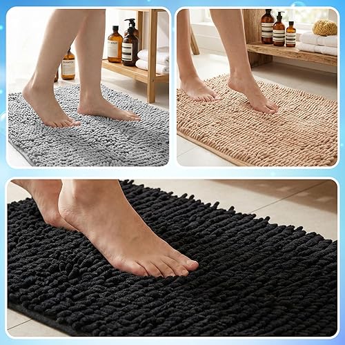 Miniatura 6 de Juego de 6 alfombras de baño de felpilla antideslizantes, alfombras de baño de felpa suave, absorbentes, juego de alfombras de baño peludas