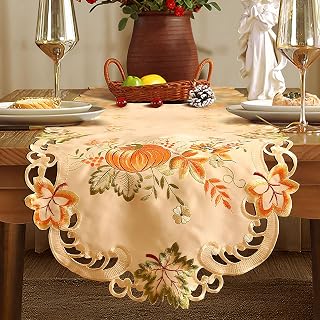 Thanksgiving Table Runner, Embroidered Fall Table Runner 69 Inches Long, Maple Leaves Pumpkin Thanksgiving Runner for Table, Autumn Harvest Thanksgiving Table Decorations .