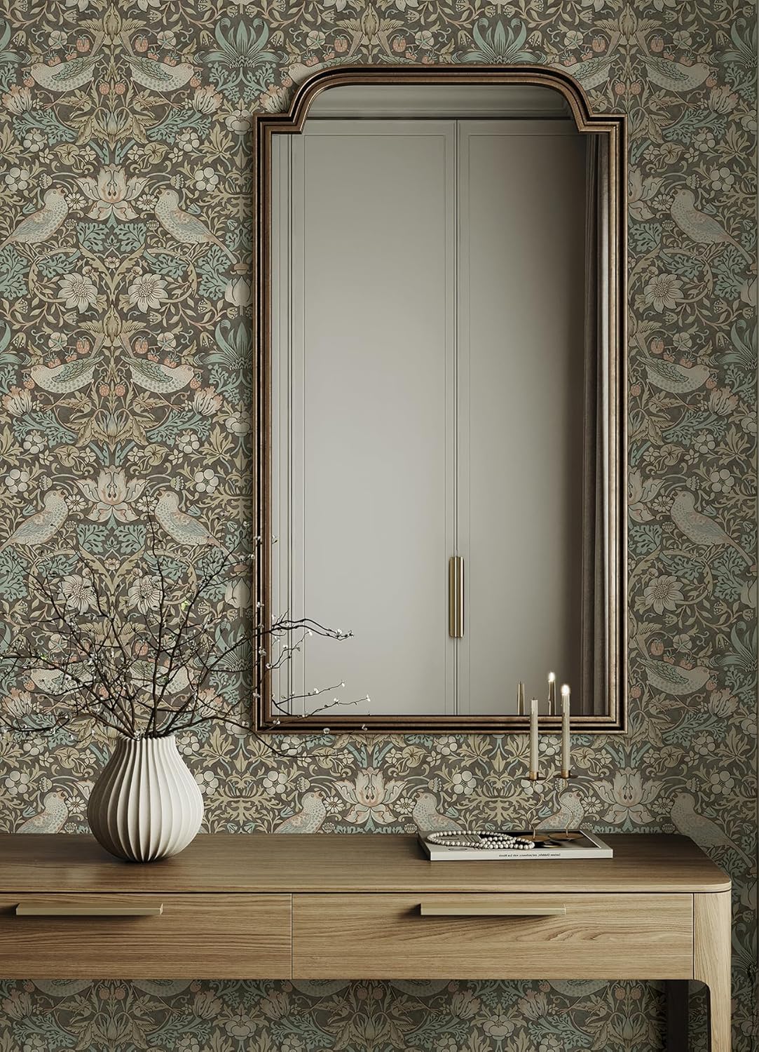 NuWallpaper x Morris & Co. Strawberry Thief Mole Peel and Stick Wallpaper, MCS6616